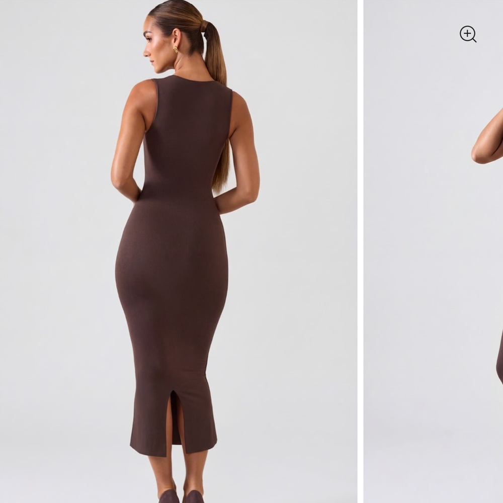 Oh Polly Square Neck Midi Dress in Chocolate Brown - Picture 2 of 4